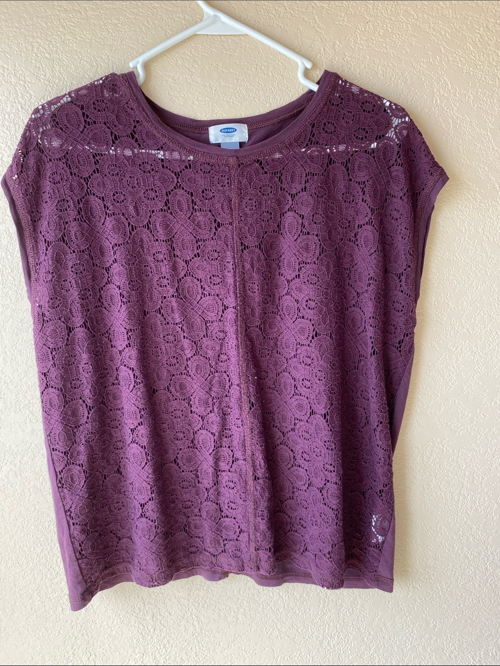 Old Navy Plum Lace Short-Sleeve Overlay Top